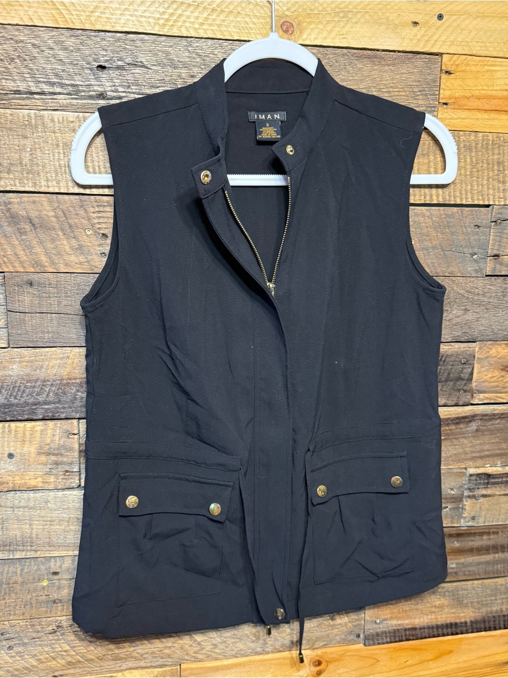 Iman Black Gold Zipper Sleeveless Tactical Pocket Vest